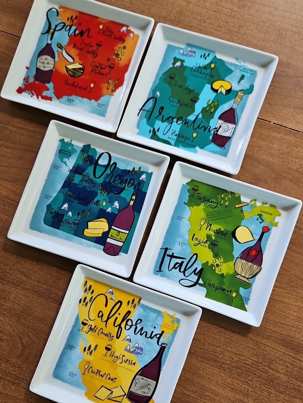 Crate & Barrel Wine Country Square Appetizer Plates Set of 5